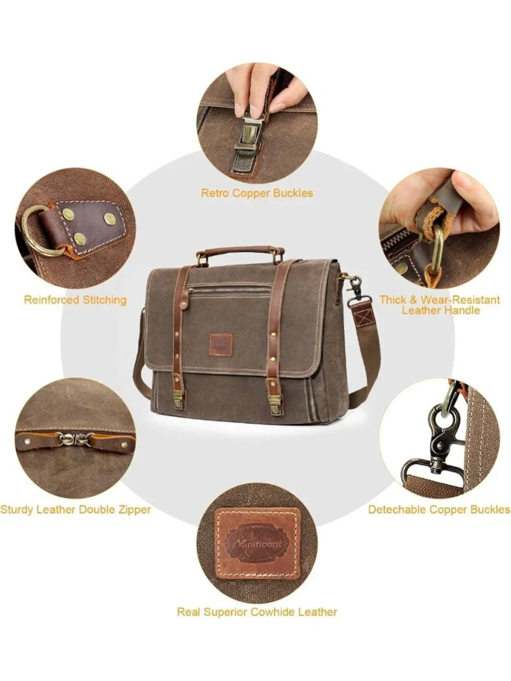 Stylish Waterproof Vintage Leather Laptop Messenger Bag for Men, 15.6